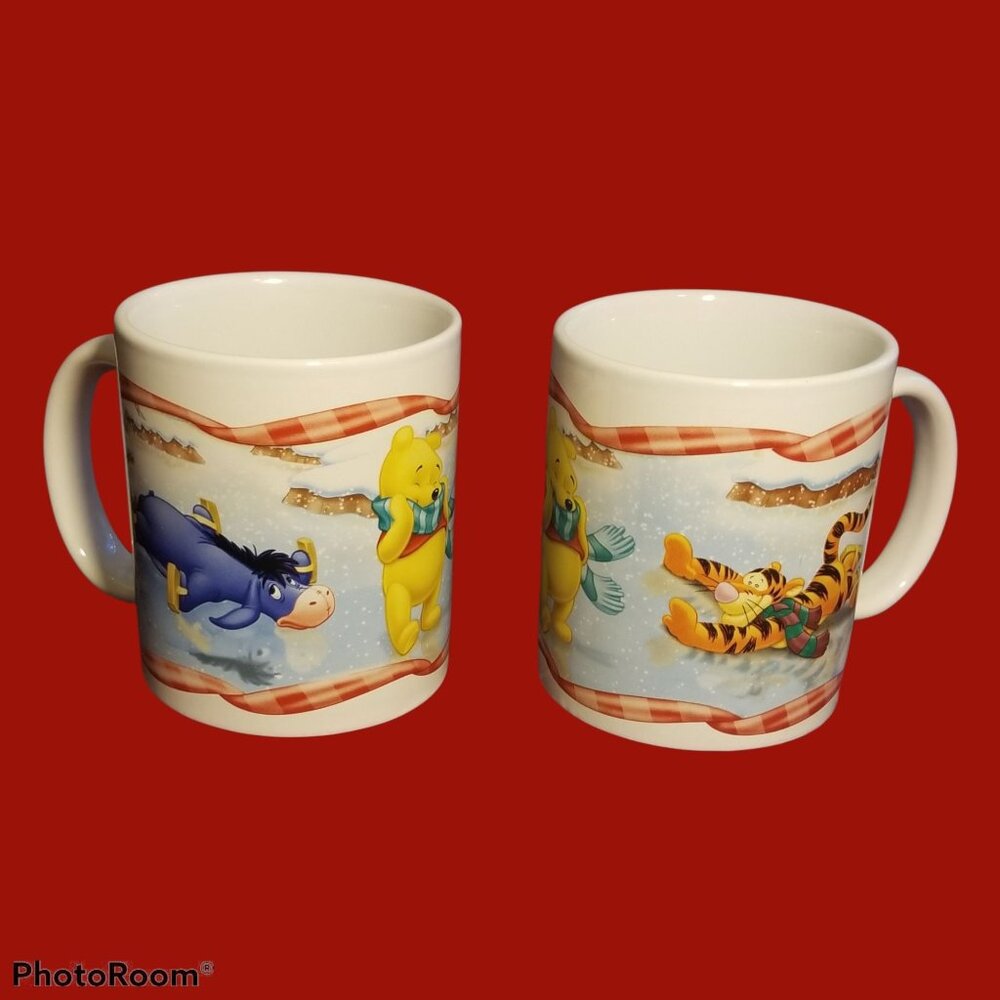 Pair Of Vintage Disney Winnie The Poo Christmas Mugs